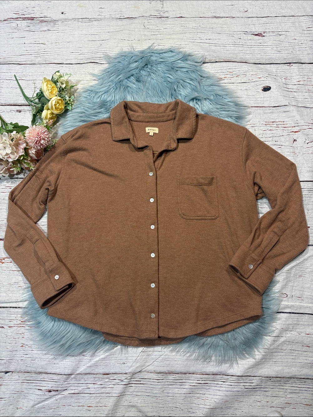 Donni Brushed Khaki Tan Button Down Shirt Jacket Shacket